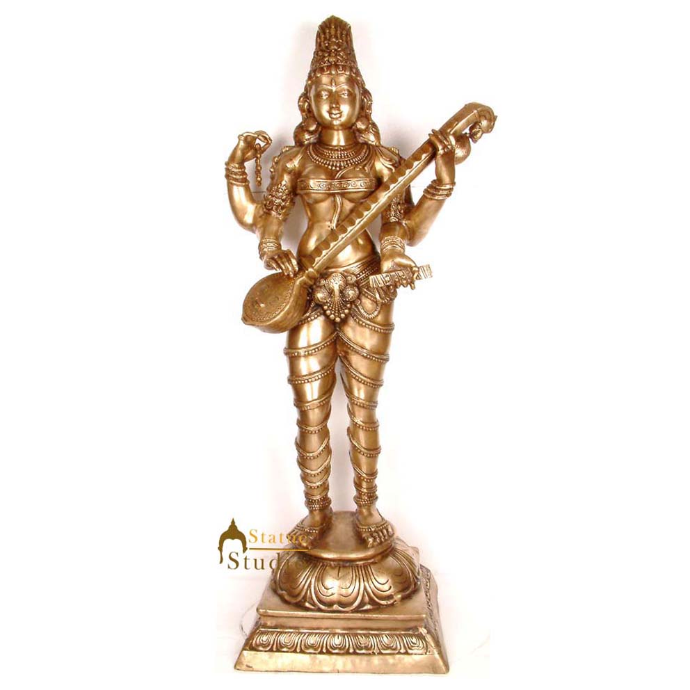 Indian Hindu Goddess of Knowledge And Art Very Large Maa Saraswati Sculpture 54"