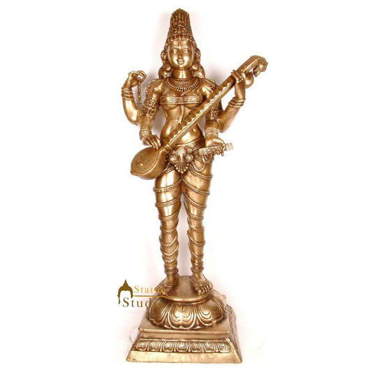 Indian Hindu Goddess of Knowledge And Art Very Large Maa Saraswati Sculpture 54"
