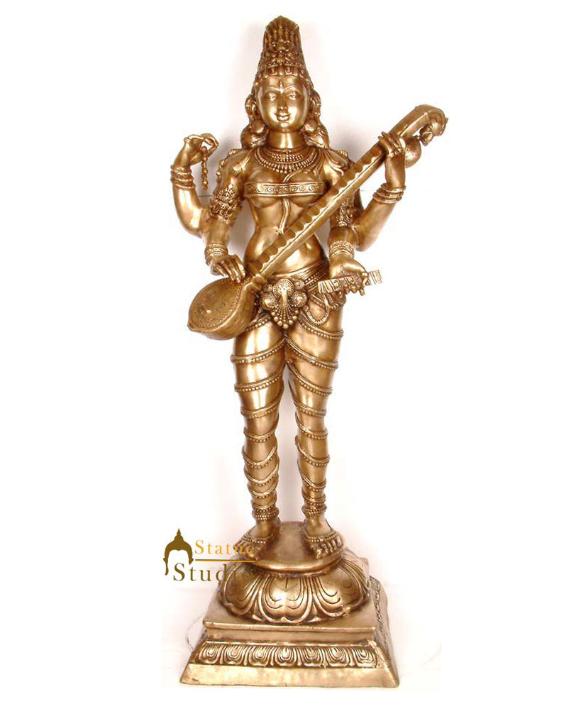 Indian Hindu Goddess of Knowledge And Art Very Large Maa Saraswati Sculpture 54" - Image 2
