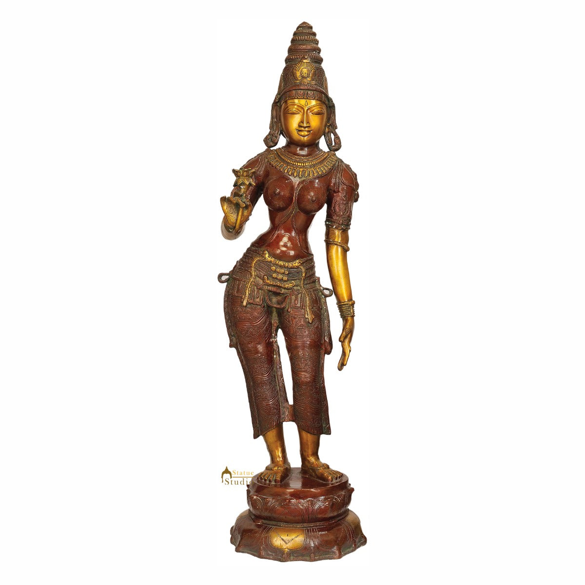 Large Size Vintage Hindu Deity Maa Parvati Unique Statue Offering Flower 45" - Image 2