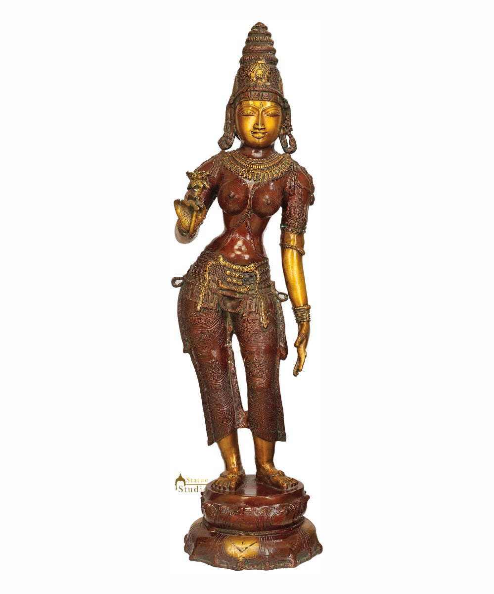 Large Size Vintage Hindu Deity Maa Parvati Unique Statue Offering Flower 45" - Eco-friendly - Sama Homes