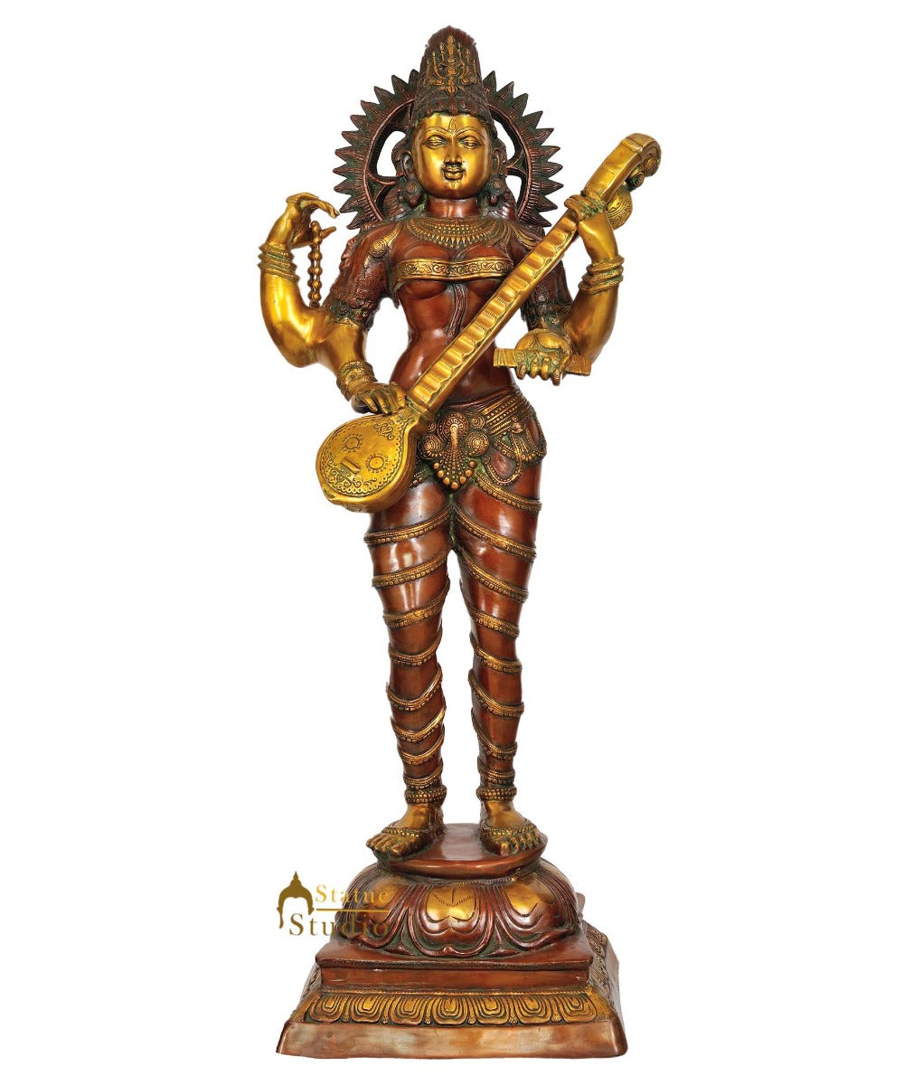 Very Large Size Antique Décor Statue Of Goddess of Knowledge Maa Saraswati 54" - Image 2