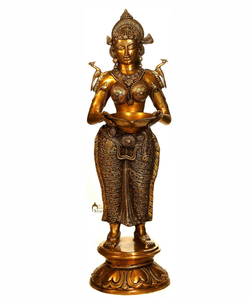 Large Size Antique Indian Khajuraho Apsara Deeplaxmi Décor Statue For Sale 38" - Eco-friendly - Sama Homes