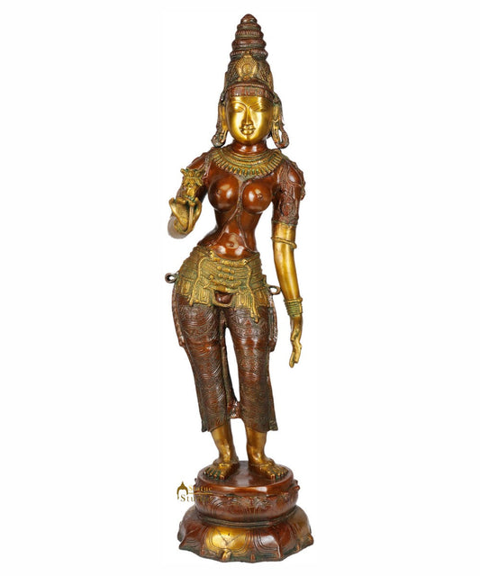 Large Size Vintage Standing Khajuraho Apsara Offering Flower Décor Statue 45"