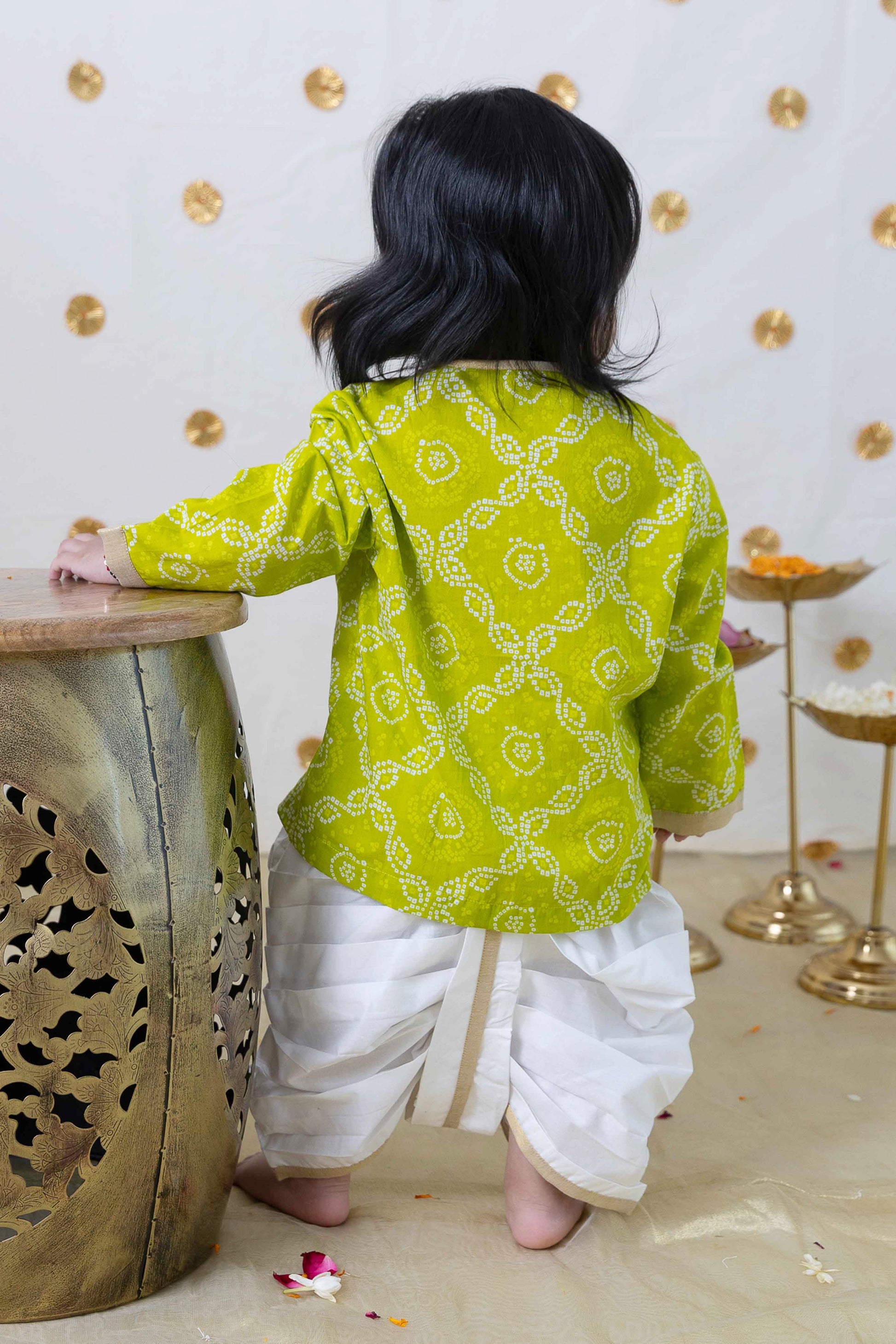 Mini Maharaj Dhoti Kurta Set - Green - Image 3