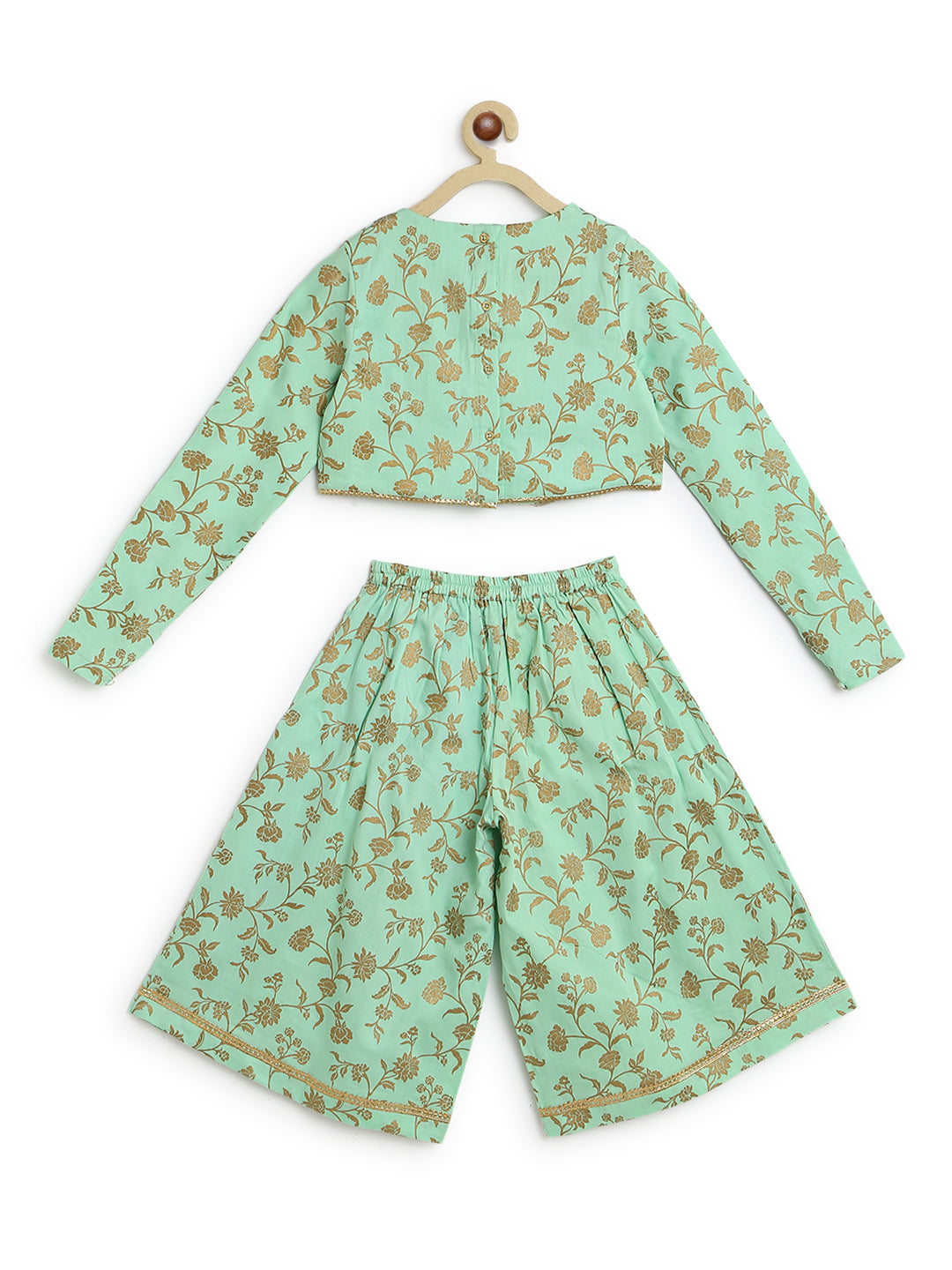 Girl Ethnic Co-ord Set Embroidered- Green - Image 3