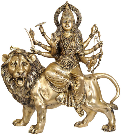 Elegant Vintage Large Size Hindu Goddess Maa Durga Seated On Lion Statue 28" by vendor-unknown - Hindu Gods