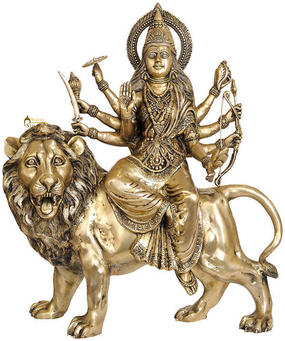 Elegant Vintage Large Size Hindu Goddess Maa Durga Seated On Lion Statue 28" by vendor-unknown - Hindu Gods (View 2)