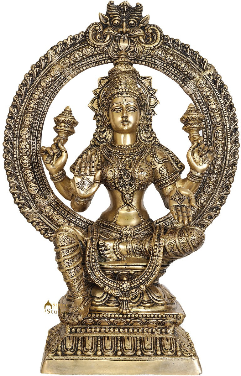 Large Size Bronze Indian Goddess Maa Laxmi Murti With Carvings For Sale 3 Feet - Image 2