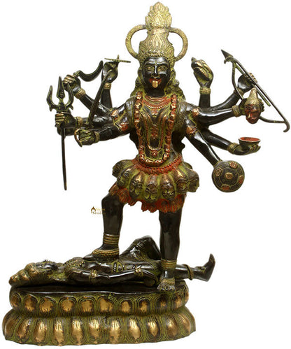 Brass Indian Antique Hindu Goddess Maa kali Large Size Fine Art Sculpture 33" by vendor-unknown - Hindu Gods