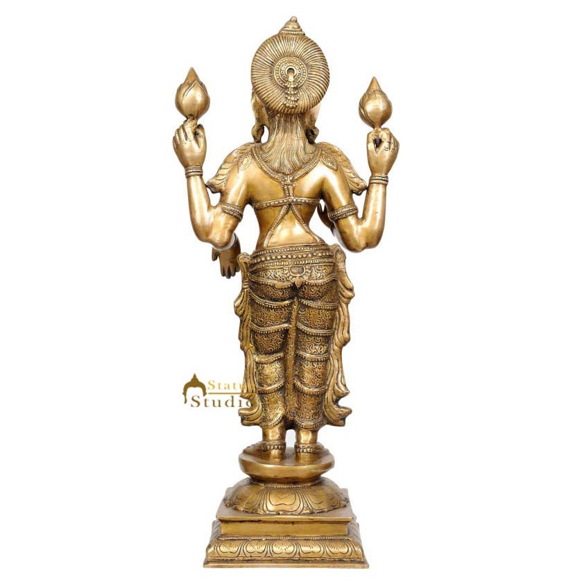 Brass Indian Hindu Goddess Maa Lakshmi Ji Idol For Temple Home Décor 31"