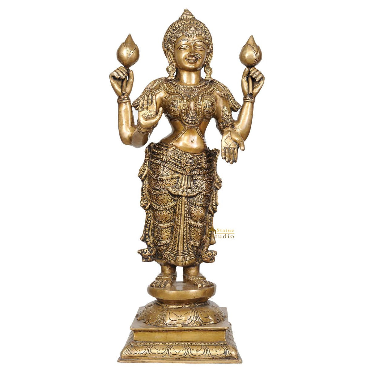 Brass Indian Hindu Goddess Maa Lakshmi Ji Idol For Temple Home Décor 31" - Image 2
