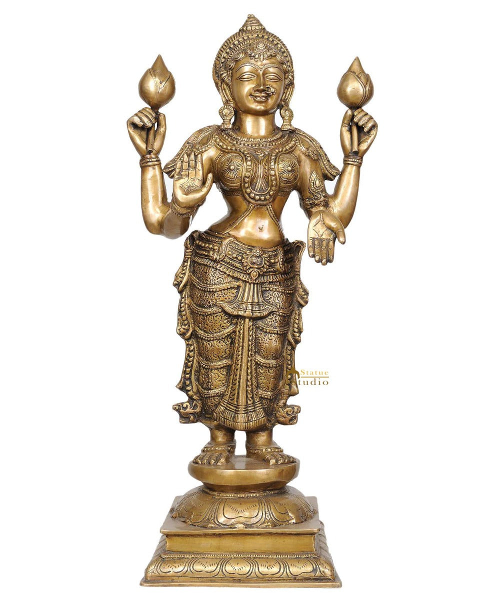 Brass Indian Hindu Goddess Maa Lakshmi Ji Idol For Temple Home Décor 31" - Eco-friendly - Sama Homes