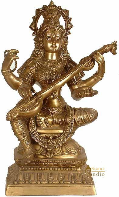 Large Size Indian Hindu Goddess of Knowledge & Art Maa Saraswati Murti 2.5 Feet - Image 2