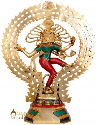 Large Size Hindu Dancing God Natraj Turquoise Coral Inlay Big Statue 2.5 Feet by vendor-unknown - Hindu Gods (View 3)