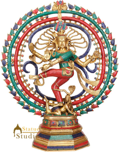 Large Size Hindu Dancing God Natraj Turquoise Coral Inlay With OM AUM 2.5 Feet by vendor-unknown - Hindu Gods (View 2)