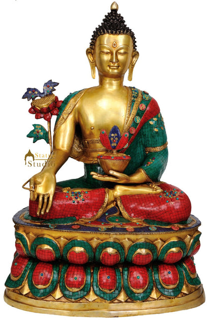 Large Size Nepal Turquoise Coral Inlay Work Buddha Décor Big Statue For Sale 38" by vendor-unknown - Buddha (View 2)