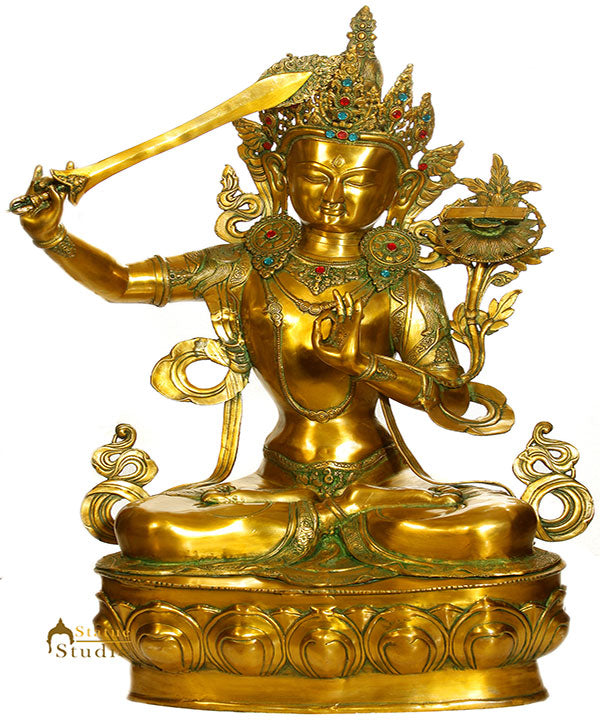 Indian Handmade Buddhism Goddess Manjushri Good Luck Large Size Statue 39" - Eco-friendly - Sama Homes