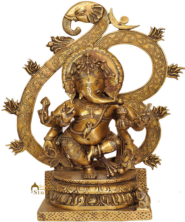 Om Aum Signage Ganesha Statue Base Brass Bronze Metal Six Arms Ganesha 16.5" - Eco-friendly - Sama Homes