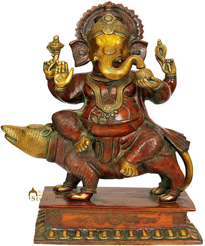 Large Size Handmade Lord Ganesha Statue Mounted On Mouse Ekakshara Roop 18" by vendor-unknown - Hindu Gods