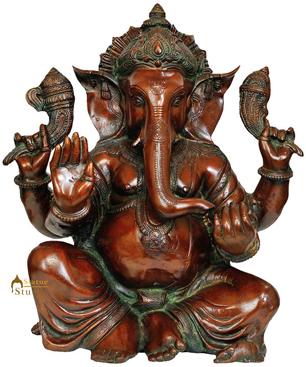 Bhagwan Ganesh Sitting Without Base Statue Brass Bronze Gift Decoration 18.5" - Eco-friendly - Sama Homes