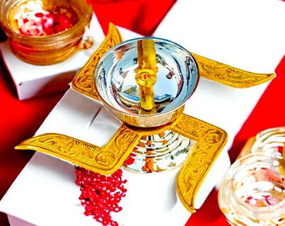 Sacred Swastik Brass Diya By Sama Homes Gift Item | Lighting | Festival  Occasion | Religious ( 10 x 10 x 10 cm ) by SAMA Homes - Brass Diya (View 2)