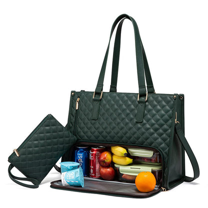 Fashionable Lunch Tote Bag Women's Thermal Insulation Lunch Box Leak-proof Crossbody Computer Storage Bag Quilted Large Capacity Handbag With Purse – Image 4