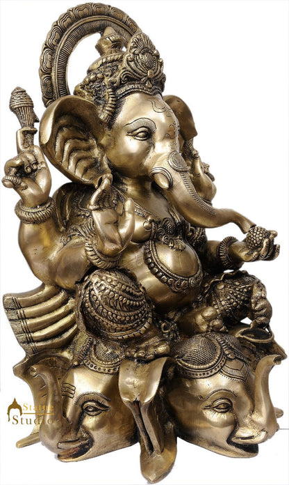 Big Size Deity Lord Ganesha Unique Style Sitting On Three Elephant Head 20.5" by vendor-unknown - Hindu Gods (View 3)
