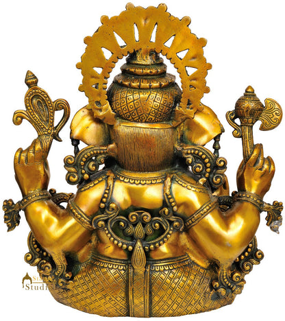 Crown Wearing Brass Statue Of Hindu Devta Ganesh Ji In Sitting Posture 16.5" by vendor-unknown - Hindu Gods (View 3)