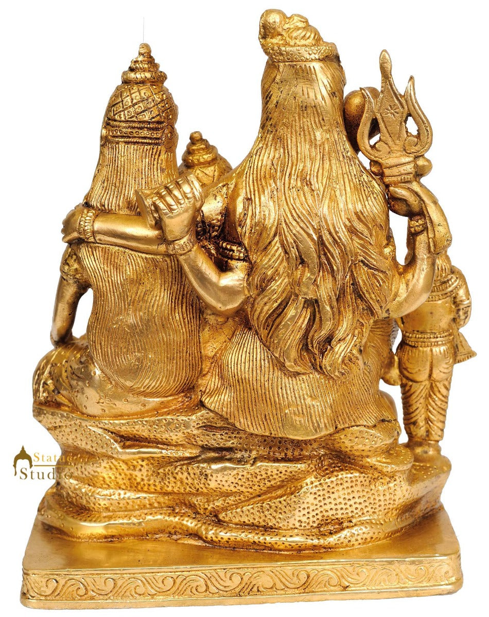 Brass Lord Shiva Family Goddess Parvati Baal Ganesha Lord Kartikeya Sculpture 8" - Image 4