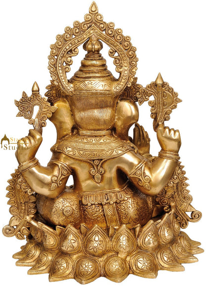 Hindu Devta Shri Ganesh Ji Statue Wearing Jewellery Sitting On Lotus Base 16" by vendor-unknown - Hindu Gods (View 3)