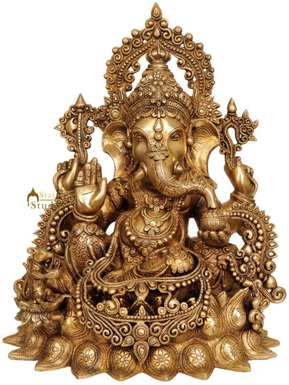 Hindu Devta Shri Ganesh Ji Statue Wearing Jewellery Sitting On Lotus Base 16" by vendor-unknown - Hindu Gods (View 2)