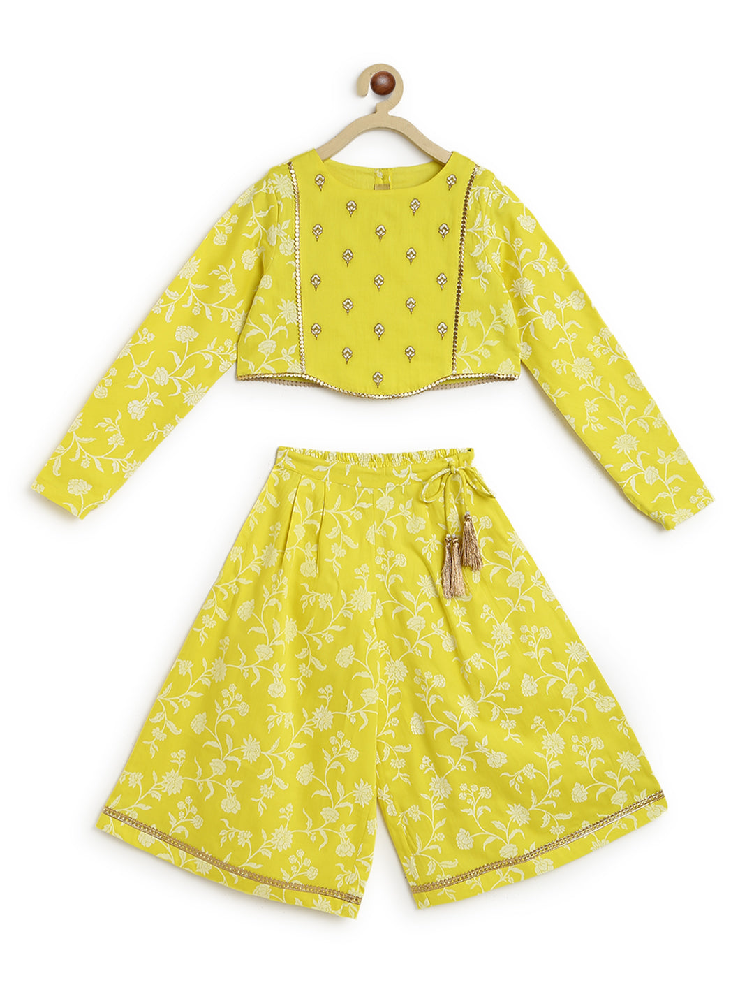 Girl Ethnic Co-ord Set Embroidered- Yellow