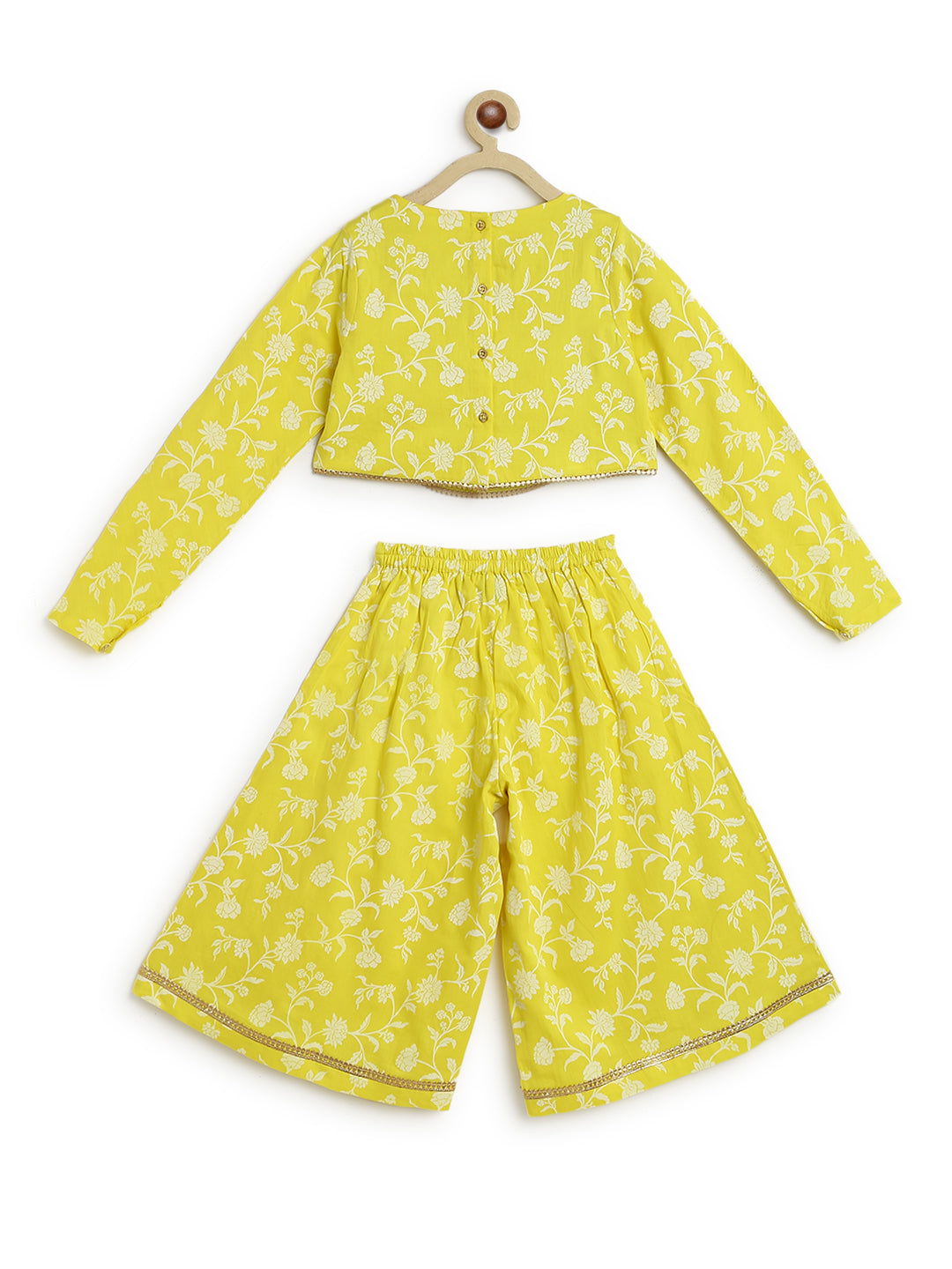 Girl Ethnic Co-ord Set Embroidered- Yellow - Image 6