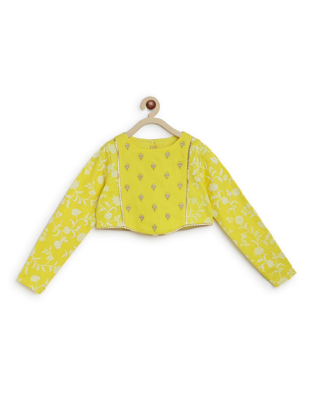 Girl Ethnic Co-ord Set Embroidered- Yellow - Image 7