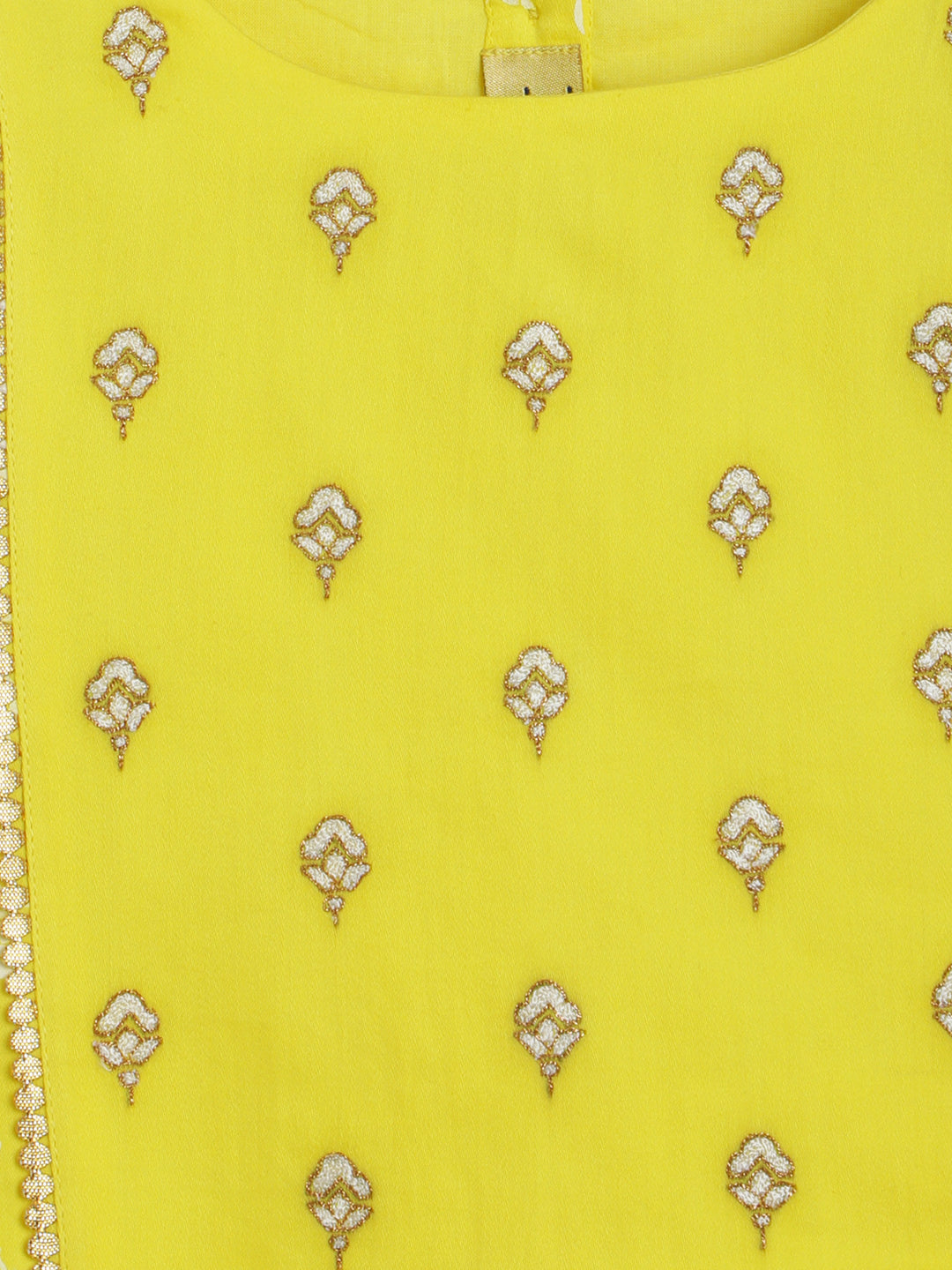 Girl Ethnic Co-ord Set Embroidered- Yellow - Image 9