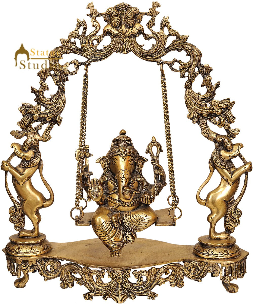 Lord Ganesha Brassmade Decoration Hanging Statue With Swing Arch Base 15.5" - Image 2