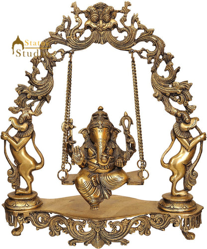 Lord Ganesha Brassmade Decoration Hanging Statue With Swing Arch Base 15.5" by vendor-unknown - Hindu Gods (View 2)