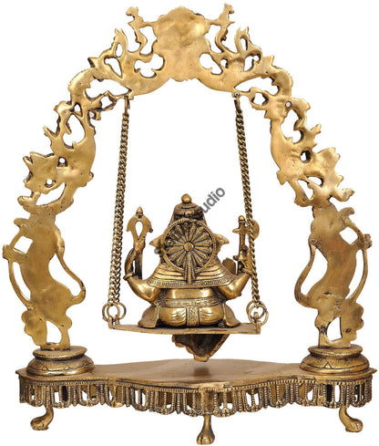 Lord Ganesha Brassmade Decoration Hanging Statue With Swing Arch Base 15.5" by vendor-unknown - Hindu Gods (View 3)