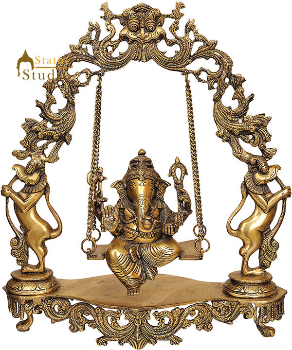 Lord Ganesha Brassmade Decoration Hanging Statue With Swing Arch Base 15.5" - Eco-friendly - Sama Homes