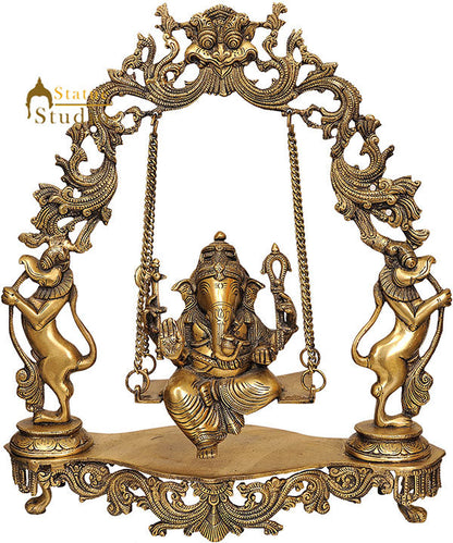 Lord Ganesha Brassmade Decoration Hanging Statue With Swing Arch Base 15.5" by vendor-unknown - Hindu Gods