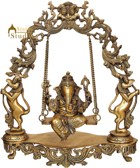 Lord Ganesha Brassmade Decoration Hanging Statue With Swing Arch Base 15.5"
