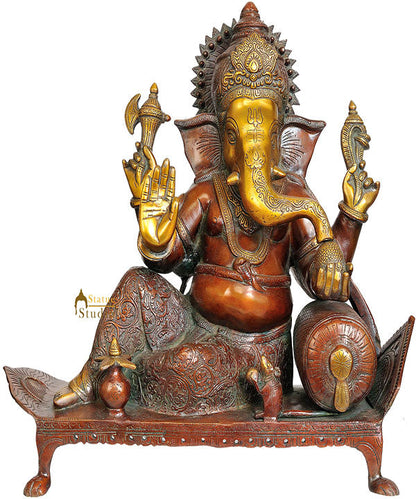 Hindu Deity Lord Ganesha Religious Handicraft Sitting On Chowki With Pillow 16" by vendor-unknown - Hindu Gods