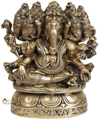 Panchmukhi Hindu God Sri Ganesha Brass Metal Statue With Five Heads With Base 8" by vendor-unknown - Hindu Gods