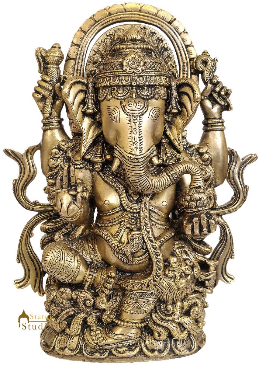 Birthday Anniversary Gifting Brass Metal Statue Of Hindu God Shri Ganesh 12.5" - Image 2