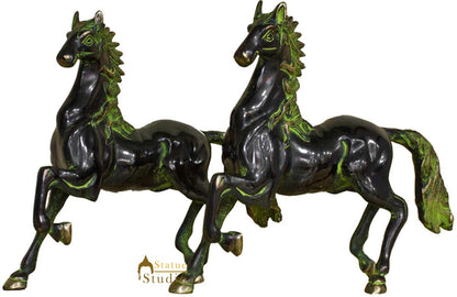 Brass Horse pair showpiece statue hand carved figurine home décor 10" by vendor-unknown - Decor (View 2)