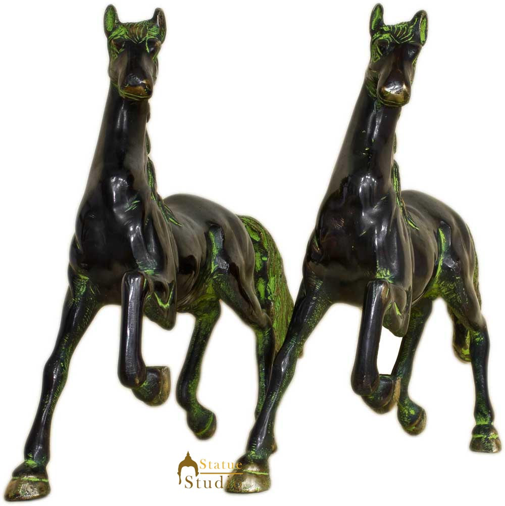 Brass Horse pair showpiece statue hand carved figurine home décor 10" - Image 3