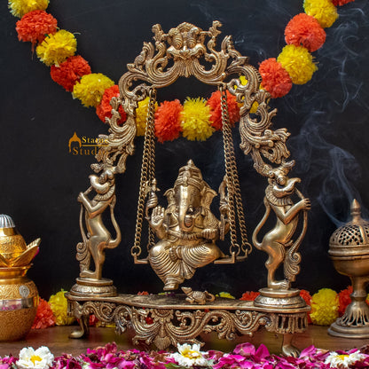 Brass Large Ganesha Idol On Swing For Home Office Temple Decor 1.5 Feet by vendor-unknown - Hindu Gods (View 2)