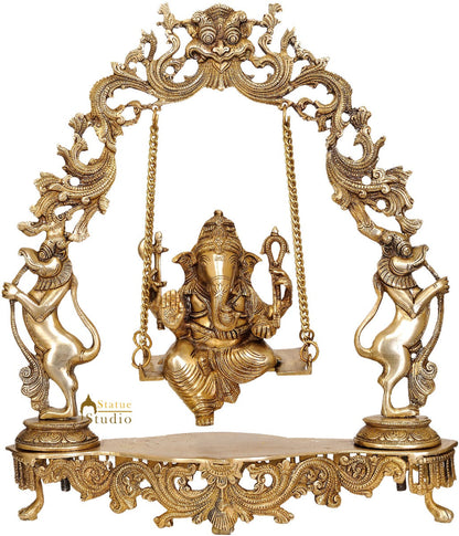 Brass Large Ganesha Idol On Swing For Home Office Temple Decor 1.5 Feet by vendor-unknown - Hindu Gods (View 5)