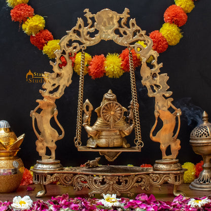 Brass Large Ganesha Idol On Swing For Home Office Temple Decor 1.5 Feet by vendor-unknown - Hindu Gods (View 4)